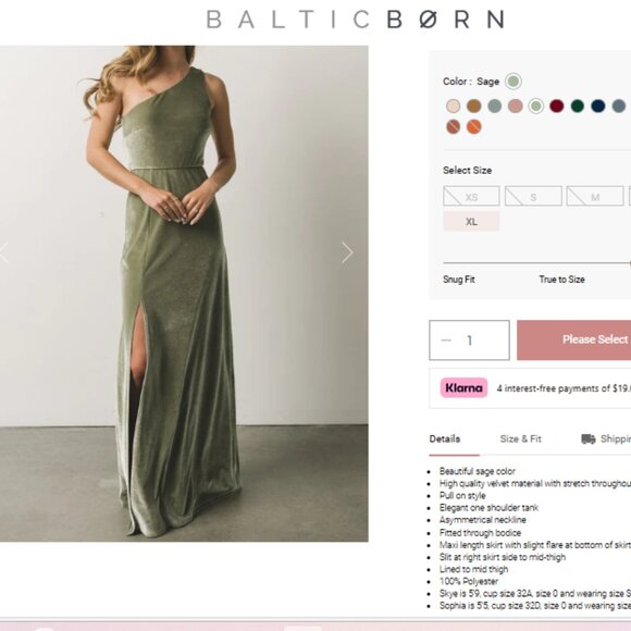 BalticBorn  Sage Green Tatiana Velvet One Shoulder Maxi Dress Small - Picture 1 of 3